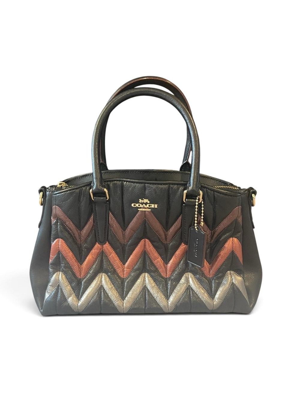 Coach Mini Sage Metallic Chevron Quilted Leather Satchel, Black Multi, F37372